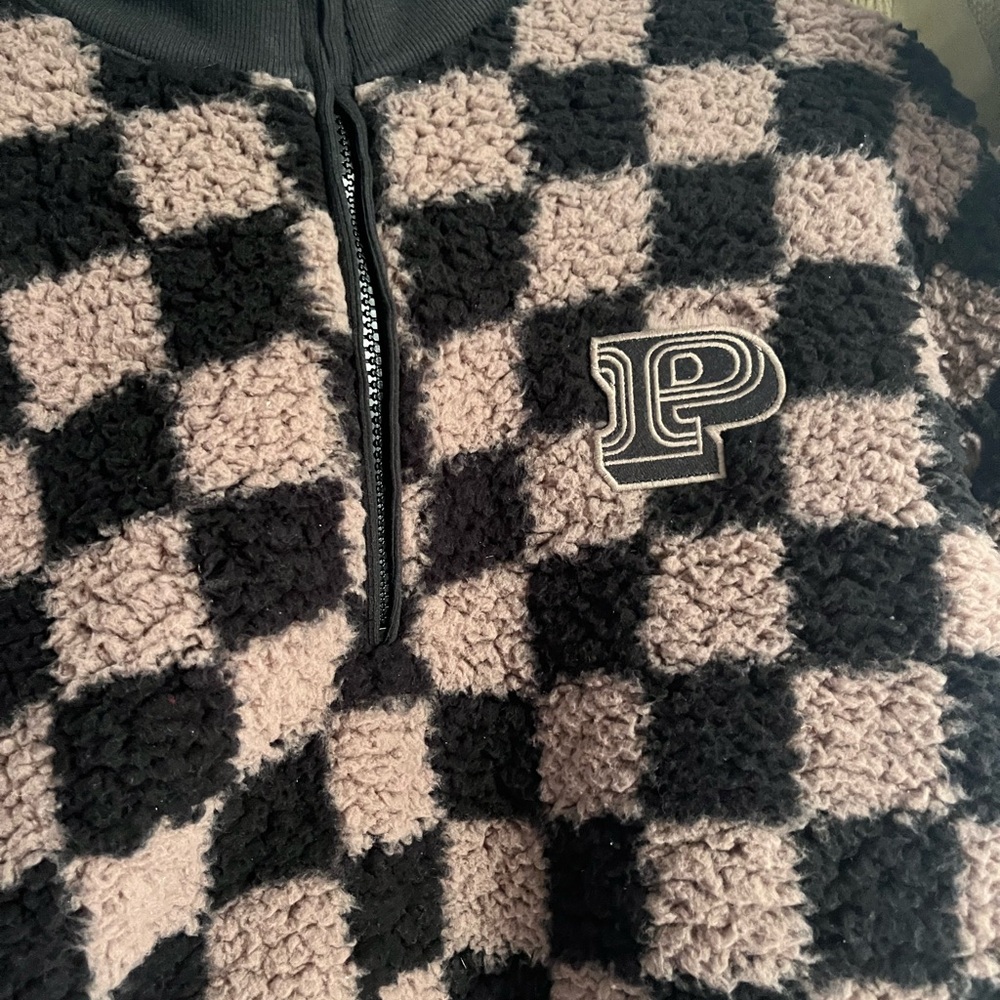 victoria secret- pink checkered quarter zip